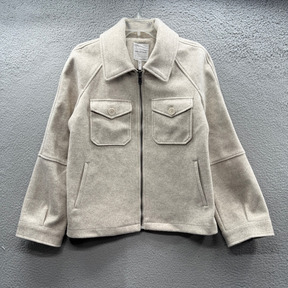 Avec Les Filles Jacket Women M Zip Shirt Shacket Beige Taupe Oversized Boyfriend